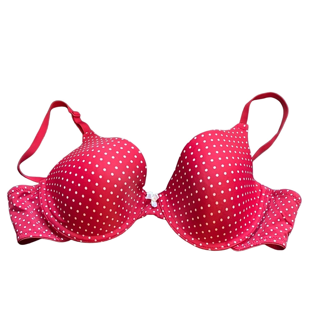 MAIDENFORM Women’s Bra Size 36C, Red with White Polka Dots